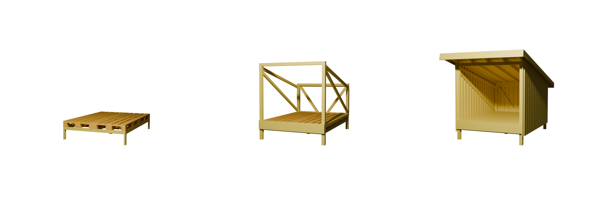 Render images of 3 phases of my 3D shelter model.