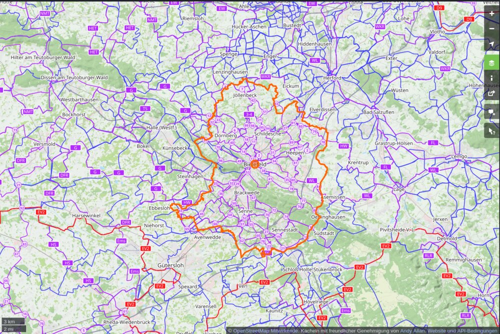 A screenshot of Bielefeld in the OpenStreetMap