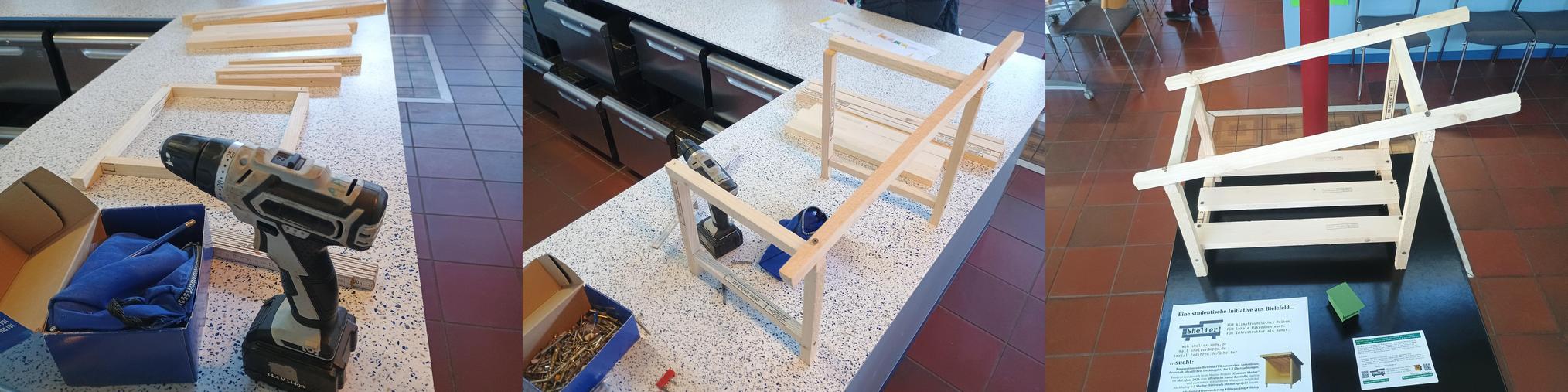 Fotos of 3 steps of shelter-model-building-performance